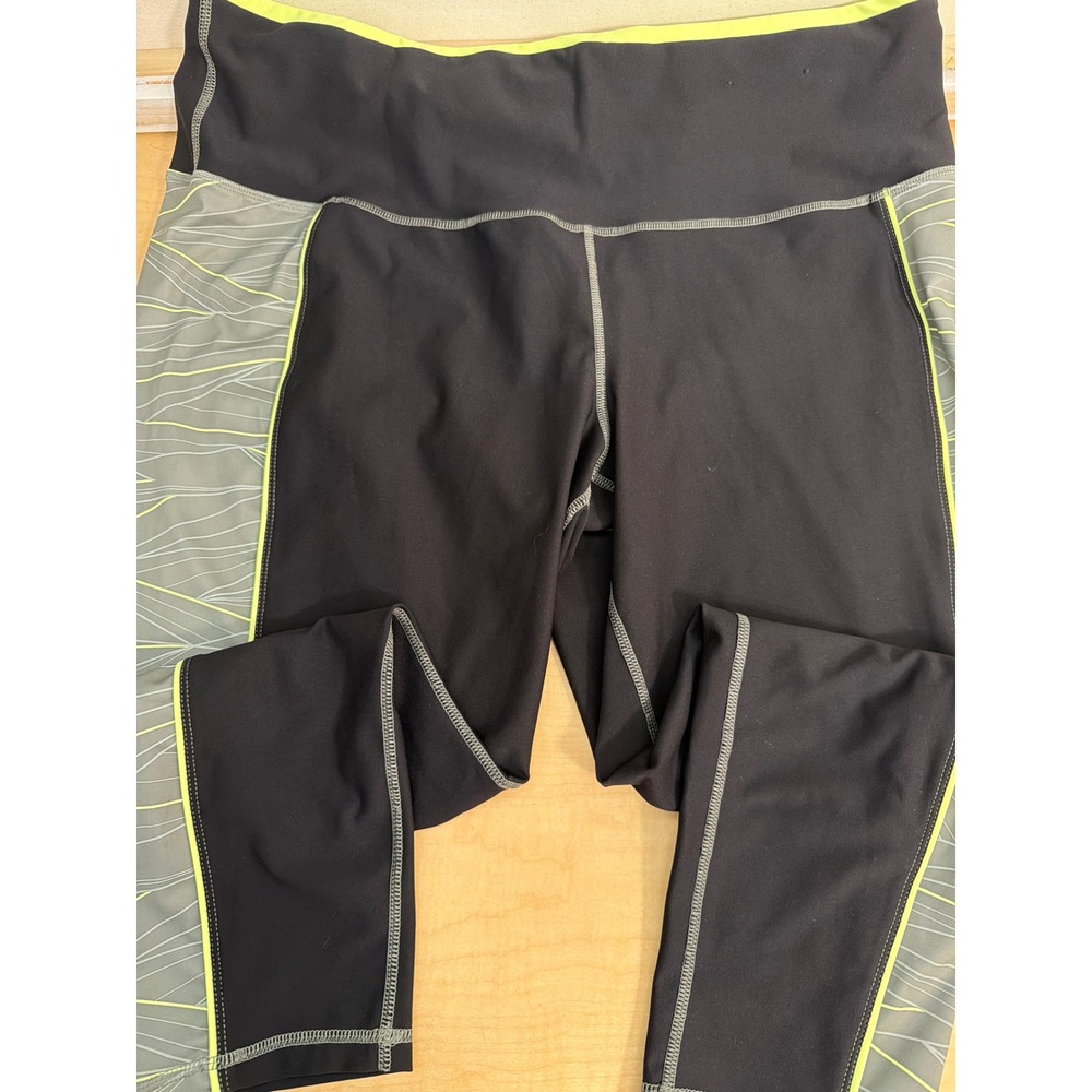 Xersion Train Womens 2X High Rise 7/8 Ankle Leggings Black Gray Lime Green
